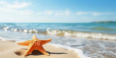 ai generato viaggiare, estate vacanza. stella marina su il sabbioso spiaggia. vacanze nel il Maldive foto