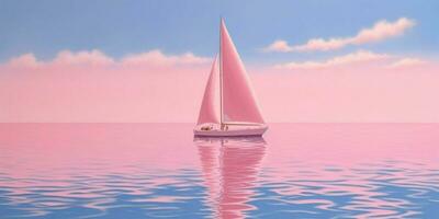 ai generato barca a vela su rosa mare e rosa cielo Visualizza. generativo ai foto
