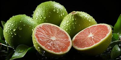 ai generato affettato fresco Pompelmi con acqua goccioline. pomelo frutta. generativo ai foto