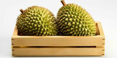 ai generato avvicinamento di fresco durian frutta. durian nel un' cestino. generativo ai foto