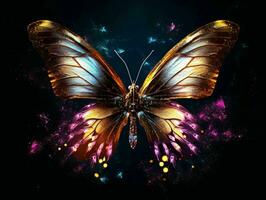 ai generato bellissimo farfalla con raggiante effetto su buio sfondo. generativo ai foto