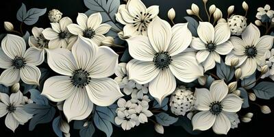 ai generato elegante nero e bianca fiore sfondo. monocromatico floreale illustrazione. generativo ai foto