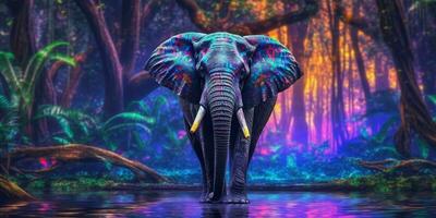ai generato colorato elefante illustrazione con splendore effetto. generativo ai foto
