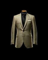 ai generato elegante beige Uomini completo da uomo con percalle motivo isolato su nero sfondo. generativo ai foto