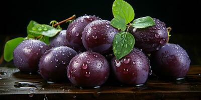 ai generato fresco damigella prugne con acqua goccioline. Jamun frutta. generativo ai foto