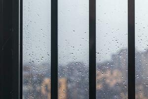 vicino su tiro di il pioggia gocce su il in gabbia finestra. concetto foto
