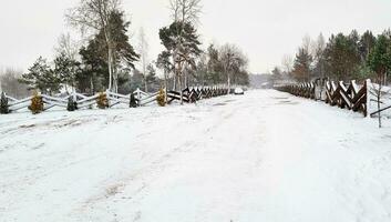 tiro di il all'aperto inverno scena nel il rurale villaggio. natura foto