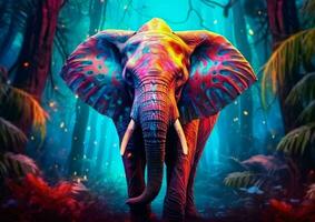 ai generato colorato elefante illustrazione con splendore effetto. generativo ai foto