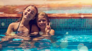 Due poco ragazze nel il piscina foto