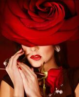 bellissima donna con rosso Rose foto