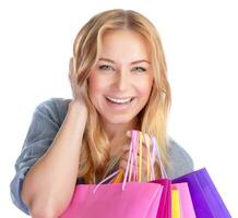 contento ragazza con shopping Borsa foto