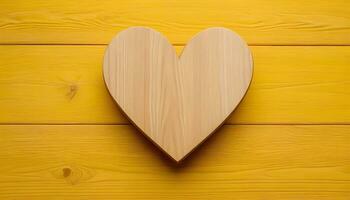 ai generato di legno cuore su vivace giallo sfondo foto
