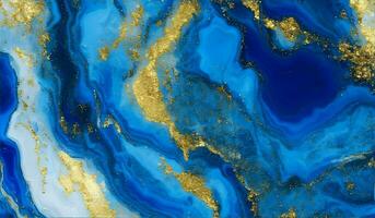 ai generato blu, bianca e oro astratto acrilico sfondo. marmorizzazione opera d'arte struttura. oro polvere. agata ondulazione modello foto