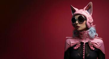 ai generato bellissimo sexy giovane ragazza nel rosa nero costume, gatto donne. foto