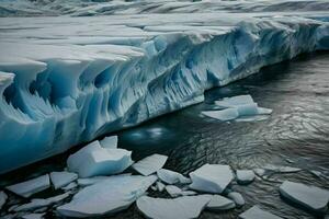 ai generato ghiacciaio fusione nel mare foto