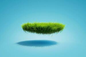 ai generato verde pezzo di erba galleggiante nel il aria foto