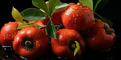 ai generato fresco ackee mucchio con acqua goccioline. tropicale blighia sapida frutta. generativo ai foto