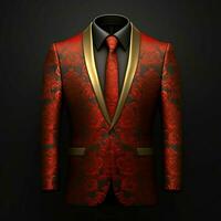 ai generato lusso e elegante rosso Uomini completo da uomo con astratto motivo isolato su nero sfondo. generativo ai foto