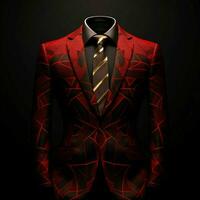 ai generato lusso e elegante rosso Uomini completo da uomo con astratto motivo isolato su nero sfondo. generativo ai foto