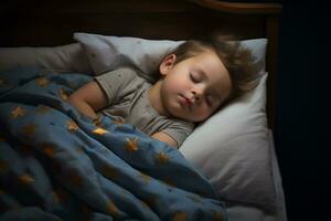 ai generato un' bambino ragazzo addormentato tranquillamente foto