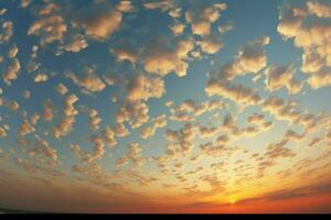 ai generato tramonto cubi panorama cielo nel bellissimo arancia con sparpagliato nube cubi foto