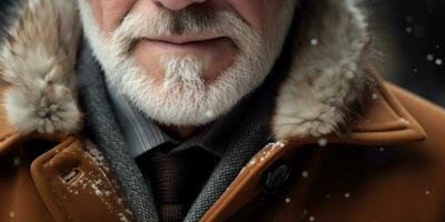 ai generato anziano signore con barba, squisito pelliccia cappotto. ai generativo. foto