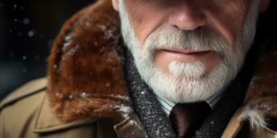 ai generato anziano signore con barba, squisito pelliccia cappotto. ai generativo. foto