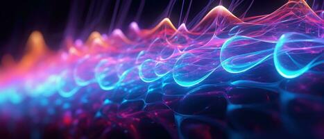 ai generato tuffo in il mondo di morfismo con Questo fluorescente astratto onda. foto