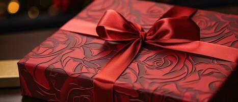 ai generato vivace rosso avvolto regalo scatola, Perfetto per speciale occasioni. ai generativo. foto