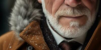 ai generato anziano signore con barba, squisito pelliccia cappotto. ai generativo. foto