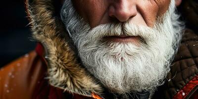 ai generato anziano signore con barba, squisito pelliccia cappotto. ai generativo. foto