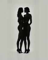 ai generato silhouette di tre donne nel nero e bianca vestiti, studio sparo. ai generativo foto