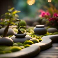 ai generato un' Bonsai albero nel un' pentola su un' tavolo foto