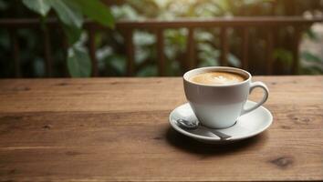 caffè tazza su di legno tavolo nel caffè negozio, azione foto ai creare