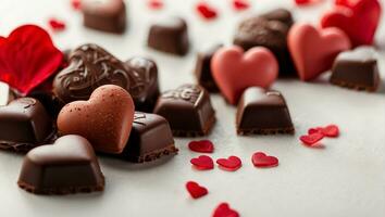 cioccolatini siamo disposte nel un' cuore forma ai generativo foto