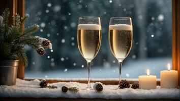 ai generato Natale ancora vita con Champagne foto