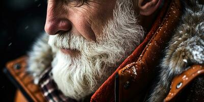 ai generato anziano signore con barba, squisito pelliccia cappotto. ai generativo. foto