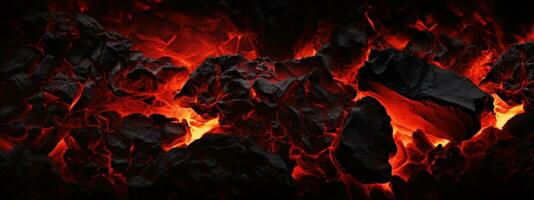 ai generato intenso avvicinamento di lava flusso e carbone fuoco. ai generativo. foto