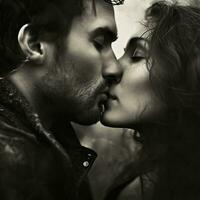ai generato ritratto di un' uomo e donna nel amore con baciare. passione e amore concetto. foto