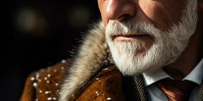 ai generato anziano signore con barba, squisito pelliccia cappotto. ai generativo. foto