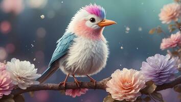 ai generato un' dettagliato illustrazione di un' Stampa di un' carino colorato uccello foto