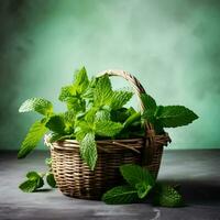 cestino con fragrante menta erbe aromatiche foto