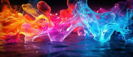 ai generato un' ipnotizzante astratto composizione con fluorescente onde di blu, rosso, e viola colori. foto