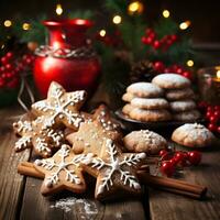 ai generato tradizionale Natale biscotti foto