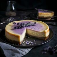 ai generato formaggio torta con lavanda ingrediente foto