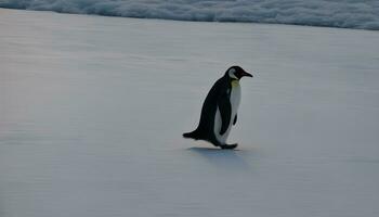 ai generato un' pinguino a piedi su il neve foto