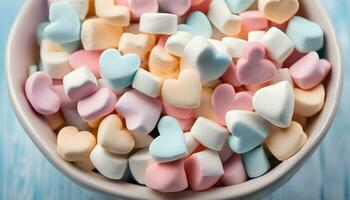 ai generato un' ciotola pieno con colorato marshmallows foto