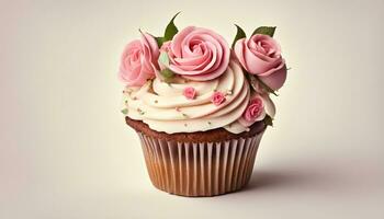 ai generato un' Cupcake con rosa Rose su superiore foto