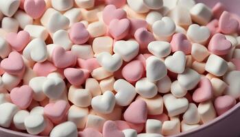 ai generato un' ciotola pieno di rosa e bianca marshmallows foto