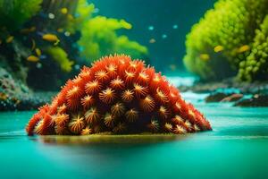 un' mare anemone è galleggiante nel il acqua. ai-generato foto
